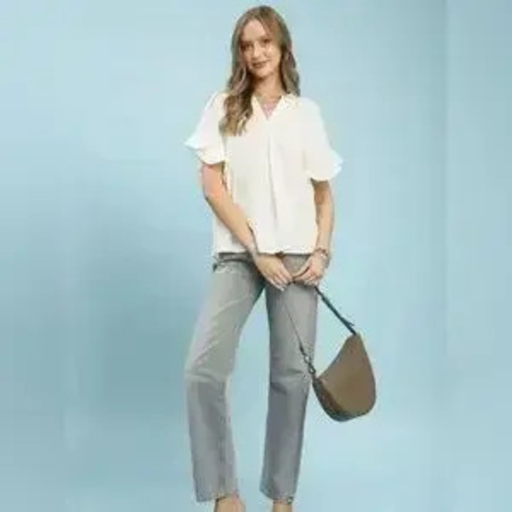 Umgee Ruffle Sleeve V-Neck Flutter Blouse - Picture 5 of 6